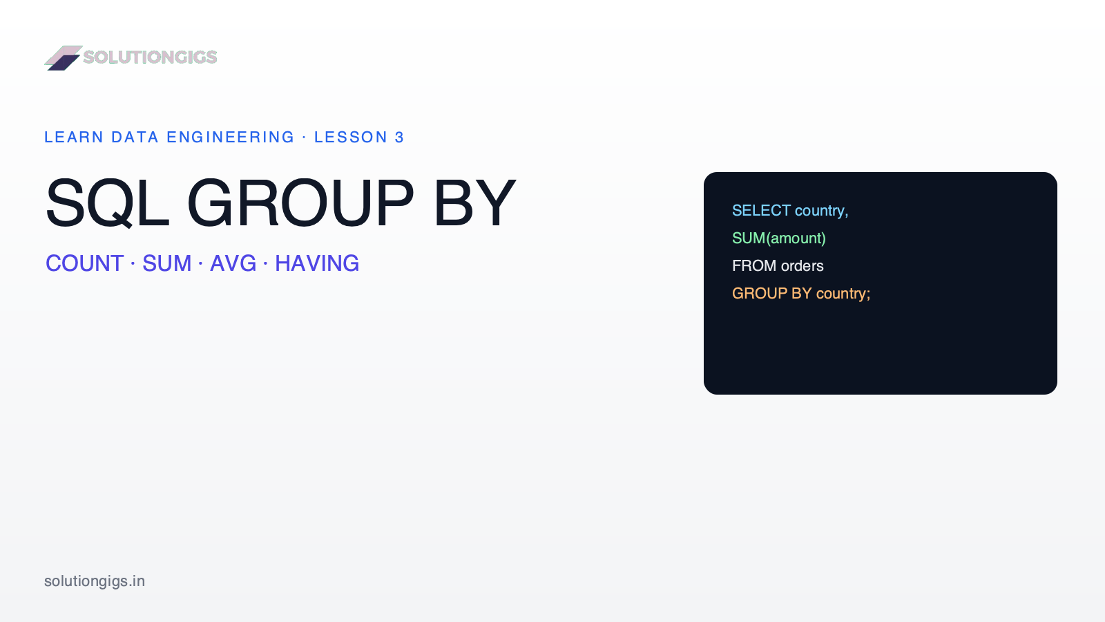 SQL GROUP BY & Aggregations: COUNT, SUM, AVG (2026)
